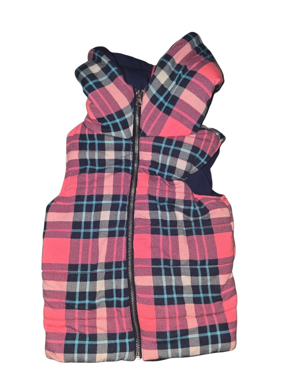 9/8/51. Girls Sugar Rush Girls Pink Plaid Puffer Vest with Hood